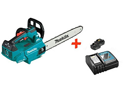 Аккум. пила цепная MAKITA DUC 356 Z шина 35 см (14"), 3/8,1.1 мм + АКЦИЯ (2 аккумулятора и зарядное) (18+18 В, набор 191L74-5  BL 1850 B 5.0 А/ч, Li-Ion x2 шт., DC 18 RC)