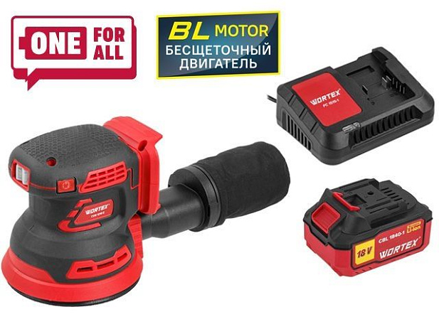 Аккум. эксцентриковая шлифмашина WORTEX COS 1218 E в кор. ALL1 XLT c акб и з/у в кор. БЕСЩЁТ., 18В, (Регул. об., Амплитуда колебаний: 3,6 мм)
