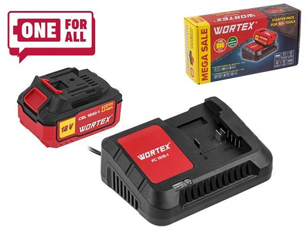 Набор аккумулятор 4 А*ч и зарядное устройство 1х2 А WORTEX ALL1 XLT в кор. SET (18.0 В, 4.0 А*ч, индикатор заряда, обрезиненный корпус, зарядное: 1 слот, 2 А.)