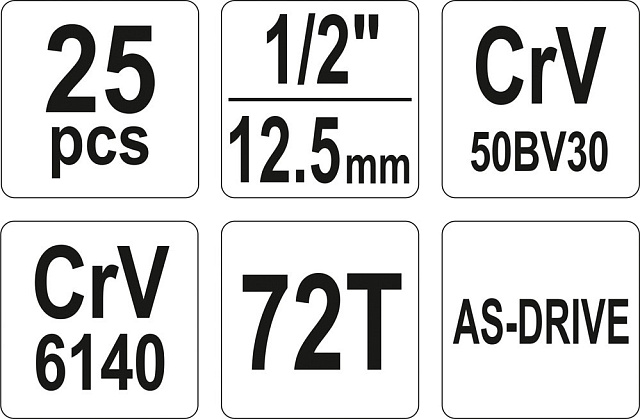 YT-38741 Набор инструмента 1/2″ (25пр.) CrV Yato