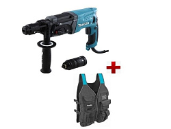 Перфоратор MAKITA HR 2470 FT в чем. + АКЦИЯ Жилет монтажника в подарок (780 Вт, 2.7 Дж, 3 реж., патрон SDS-plus, быстросъемн., БЗП в комплекте, вес 2.4 кг)