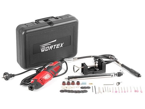 Гравер электрический WORTEX MG 3218 E в чем. + аксессуары 180 вт, 8000-35000 об мин, цанга 3.2 мм (в чем.+ 40 аксесс., гибкий вал, держатель)
