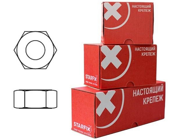 Гайка М6 шестигр., цинк, кл.пр. 6, DIN 934 (300 шт в карт. уп.) STARFIX