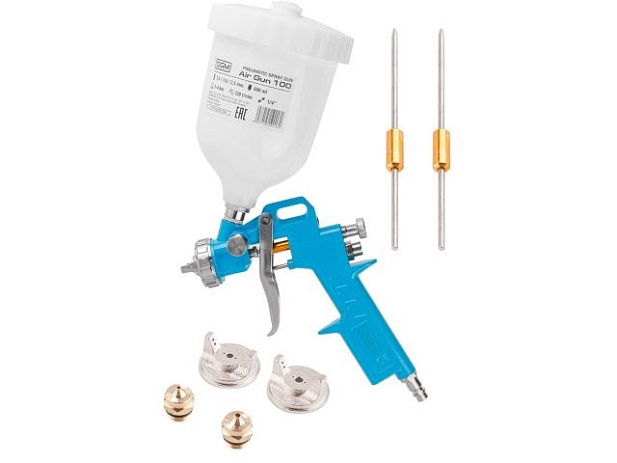 Краскораспылитель DGM Air Gun 100 (HP, сопла ф 1.5, 1.8, 2.5 мм, верх. бак 600 мл)