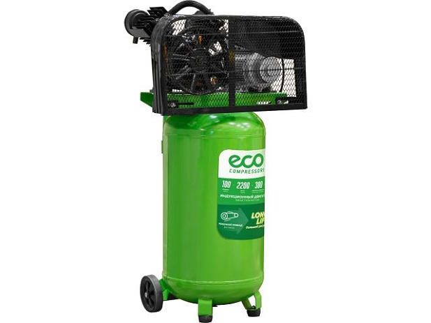 Компрессор ECO AE-1005-B2 ременной (380 л/мин, 8 атм, ременной, масляный, вертикальный ресив. 100 л, 220 В, 2.20 кВт)