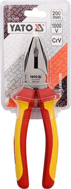 Плоскогубцы диэлектрические 200мм VDE (1000V) Yato YT-21153