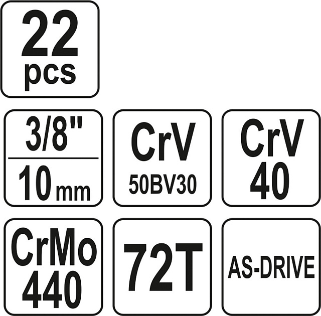 YT-38561 Набор инструмента  3/8″ (22пр.) CrV Yato
