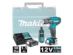Аккум. дрель-шуруповерт MAKITA CXT DF 333 DWAE в чем. + набор бит (12.0 В, 2 акк., 2.0 А/ч Li-Ion, 2 скор., 30 Нм, шурупы до 8 мм)