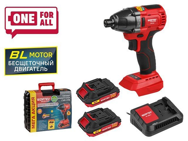 Аккум. ударный гайковерт/винтоверт WORTEX CWR 0118 в чем. ALL1 XLT SET БЕСЩЕТ., 18 В, 160 Н*м (внутр. шестигр. 1/4 ", вес 1.4 кг)
